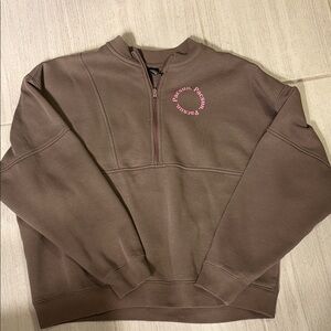 PacSun Brown Oversized Sweatshirt Quarter-Zip with Pink Detail